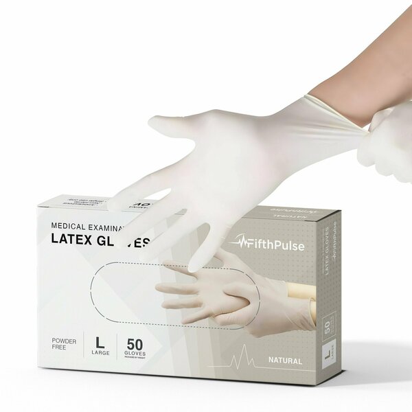 Fifthpulse Latex Disposable Gloves, Latex, L, 50 PK, Natural FMN100366